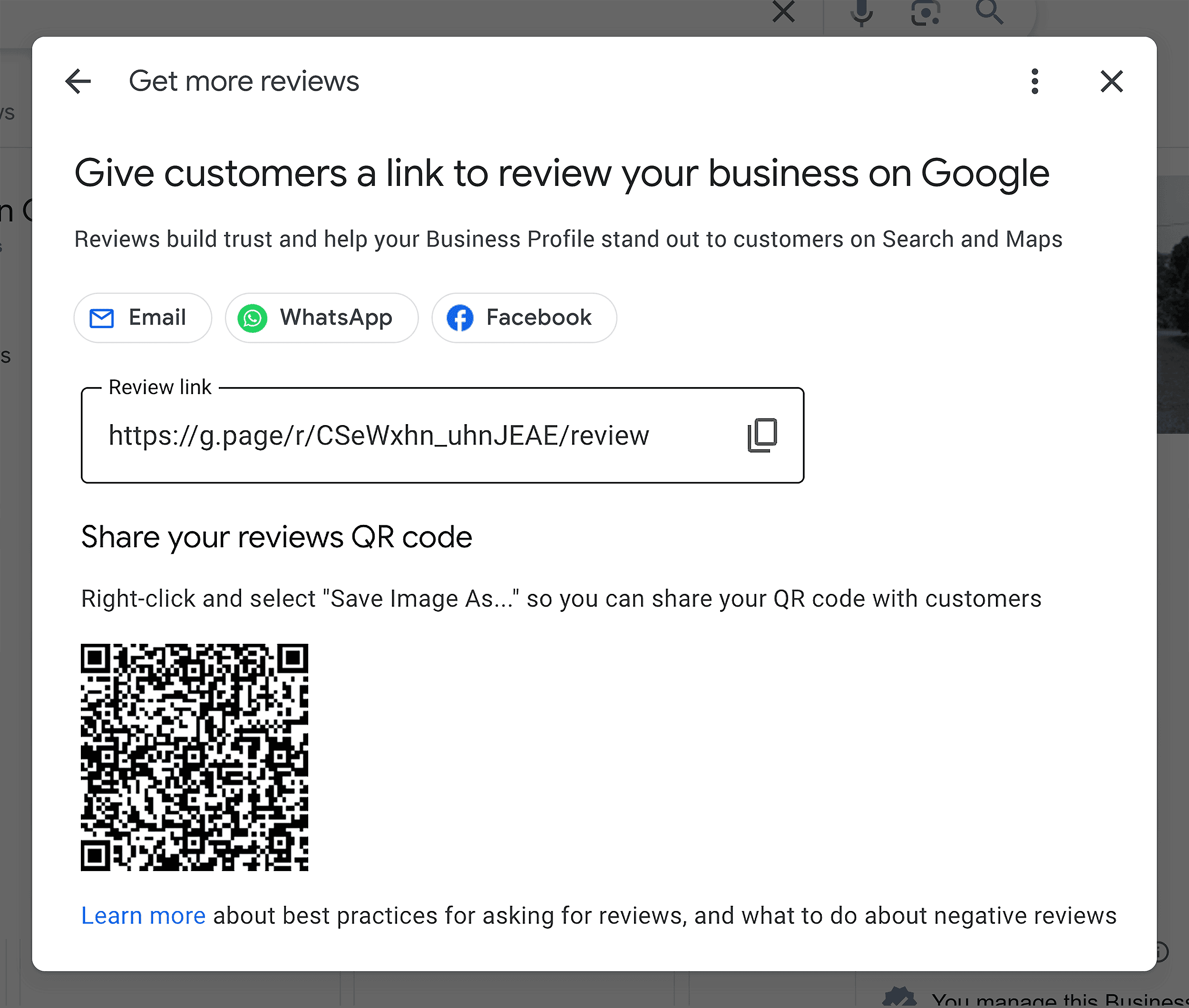 GBP – Get more reviews & QR code
