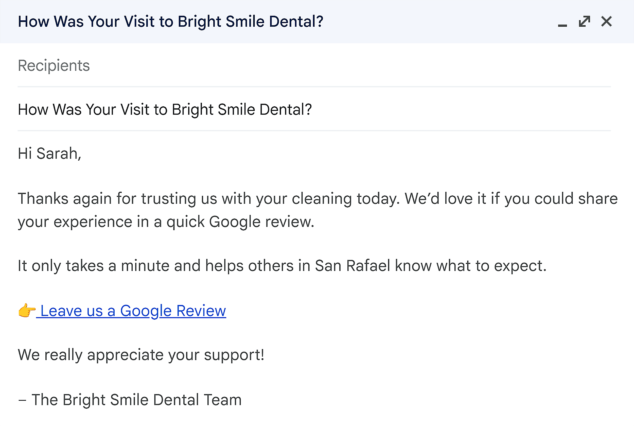 Direct Google review link in email